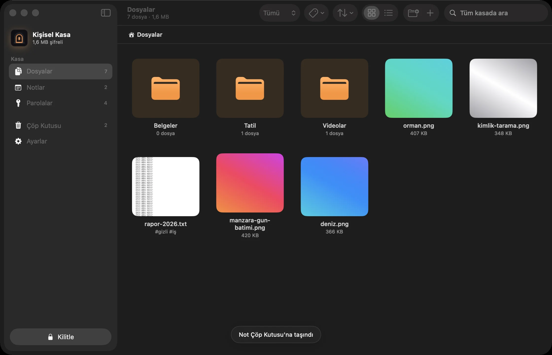 Mahzen'in macOS'taki dosyalar ekranı